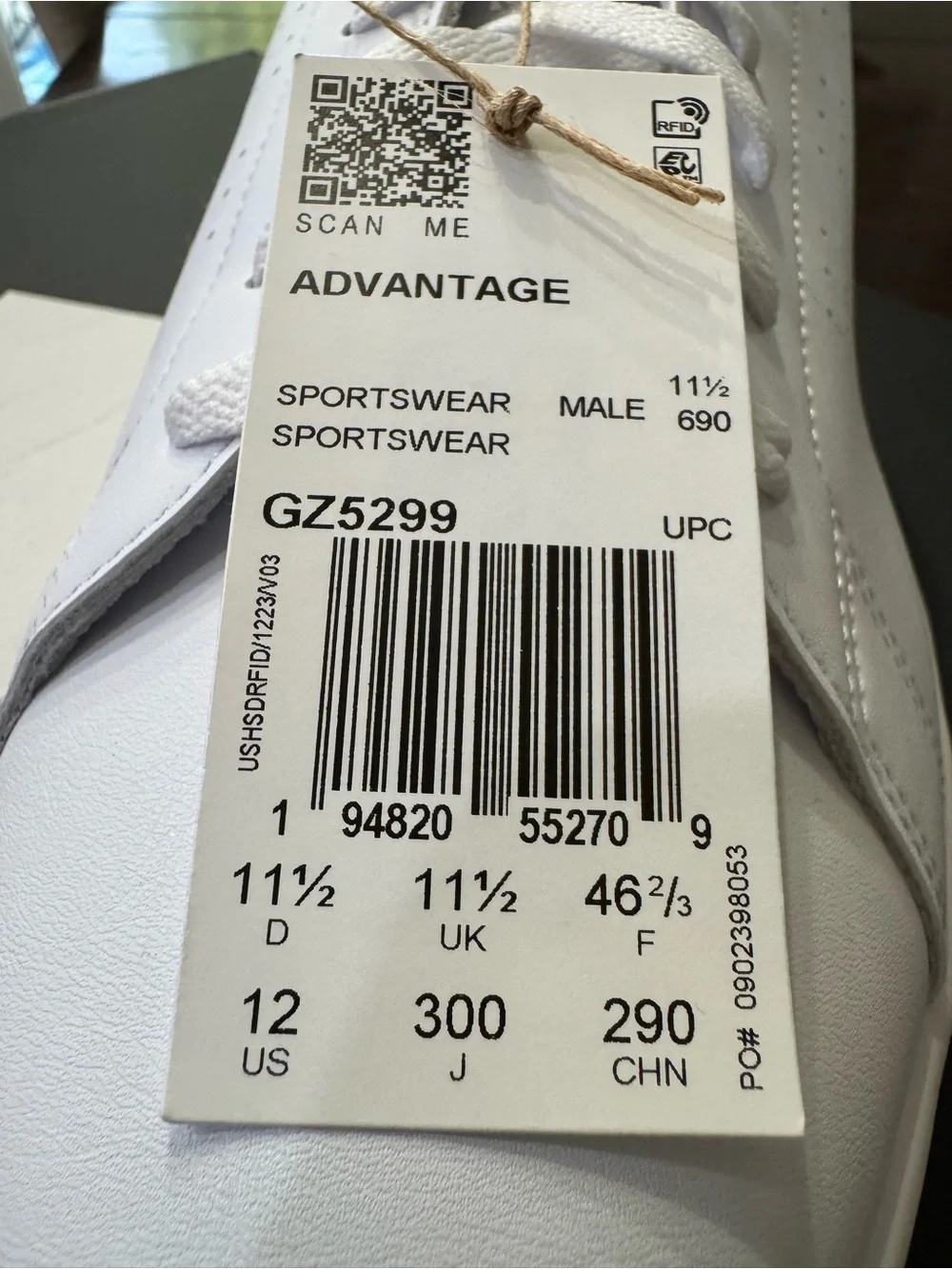 adidas Men’s White Leather Sneaker with Black Heel Patch
